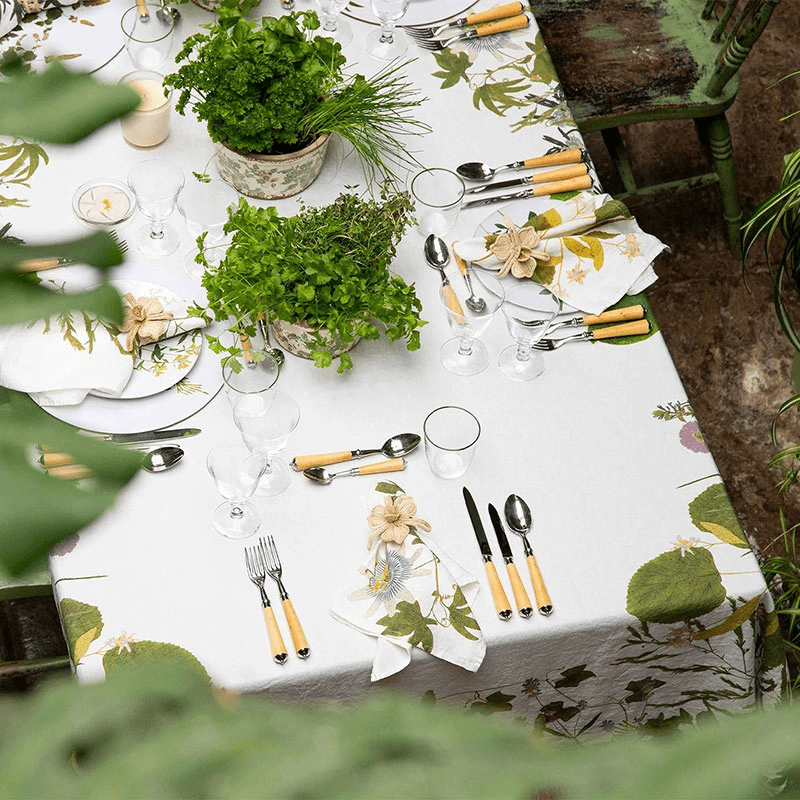 Herb Garden Linen Tablecloth, Green
