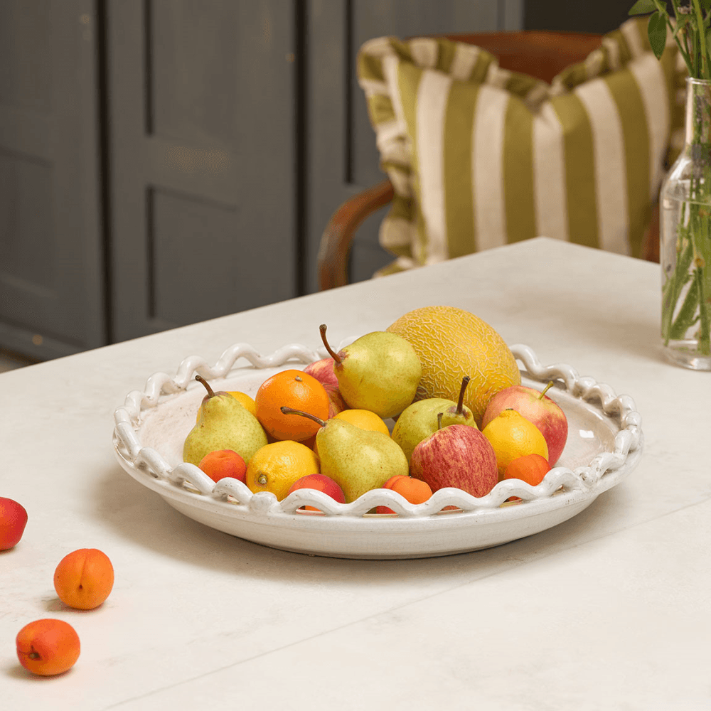 Ceramic Wave and Bobble Decorative Bowl, White