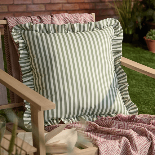 Image showing the Millie Ruffle Outdoor Cushion product.