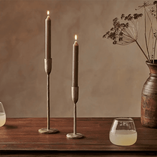 Image showing the Rustic Set of 2 Soy Blend Dinner Candles, Olive Green product.