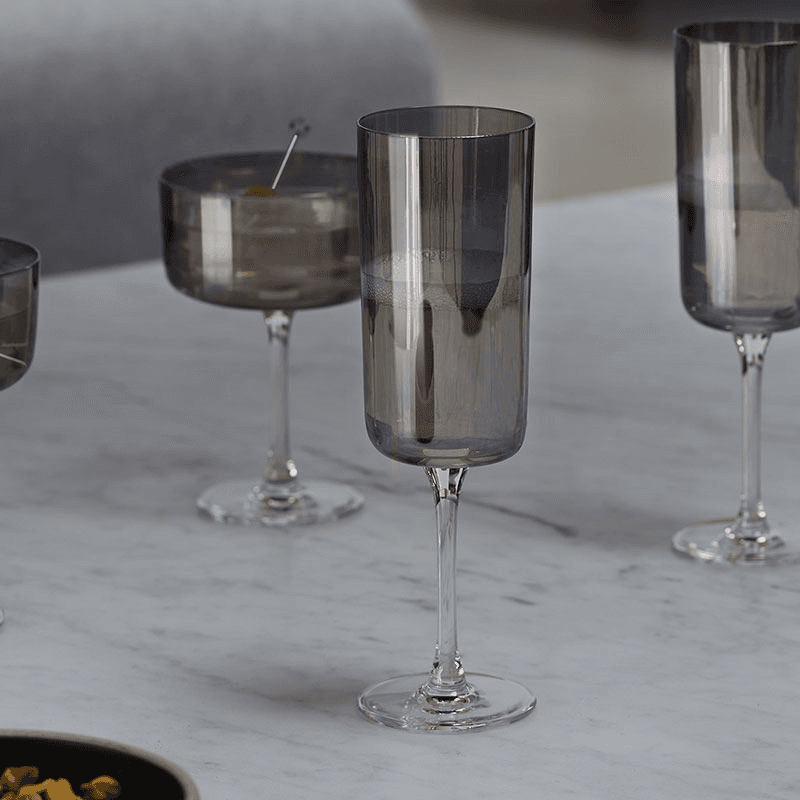 Lunar Set of 2 Champagne Flutes, Lunar Grey