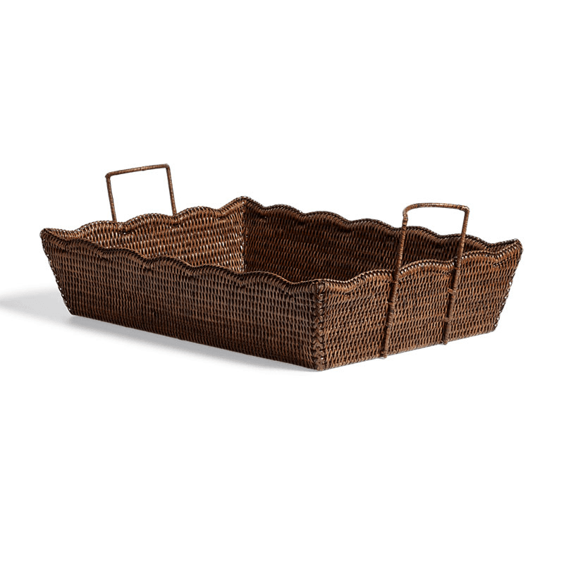 Talasa Rectangular Rattan Basket, Antique Brown