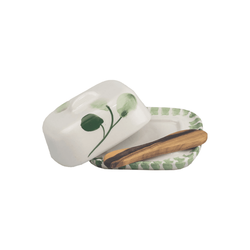 Flora Mini Butter Dish & Knife Set, Green