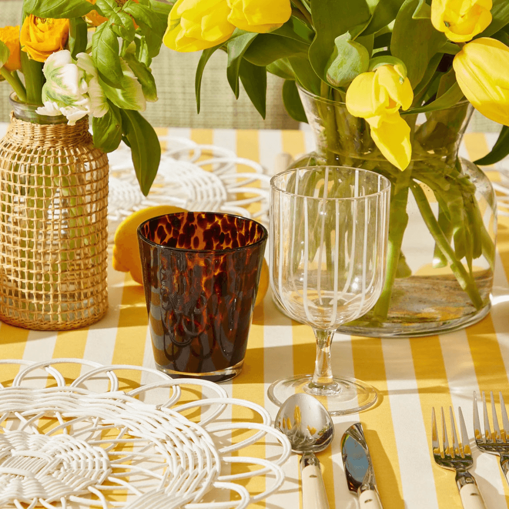 Striped Set of 6 Glasses, White