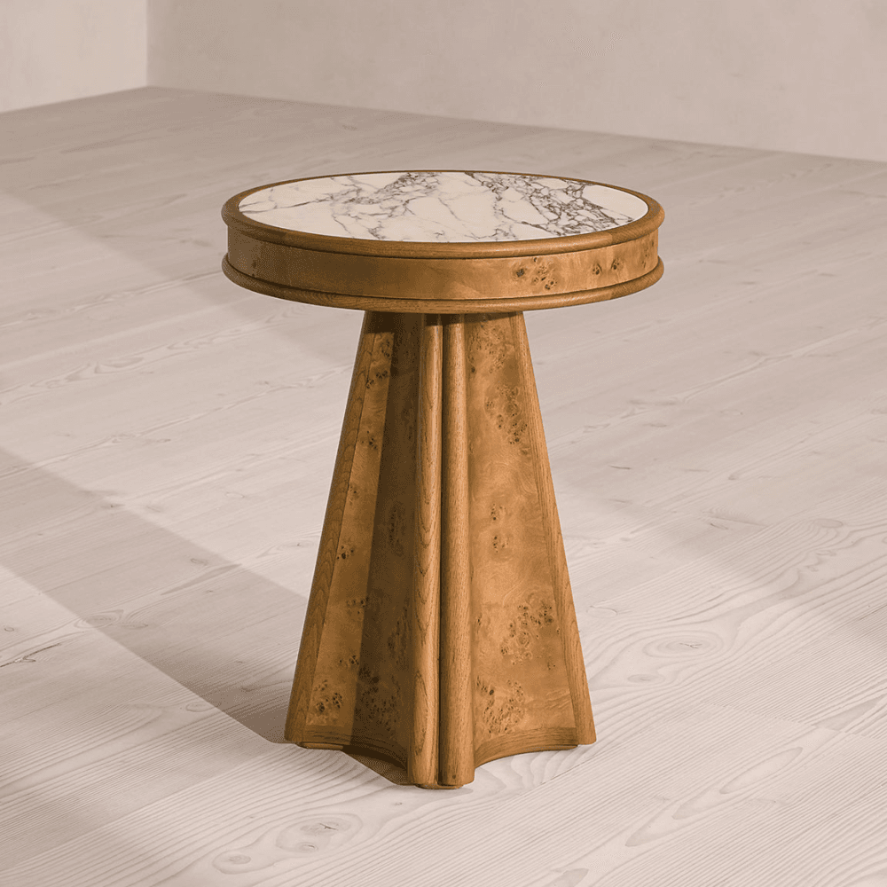 Astoria Astoria Side Table, Mappa Burl & Arabescato Marble