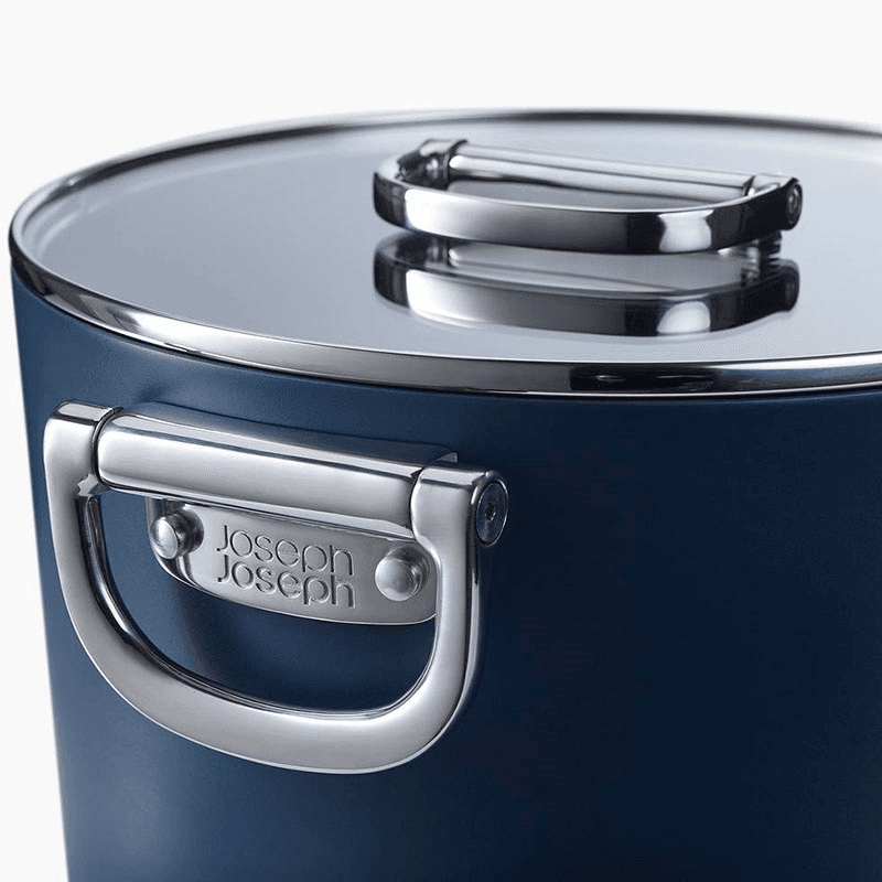Space Folding Handle Ceramic Non-Stick Cookware Set, Midnight Blue