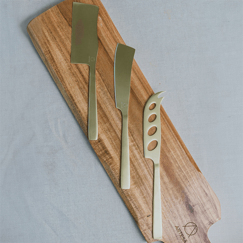 Set of 3 Cheese Knife Set, Brass