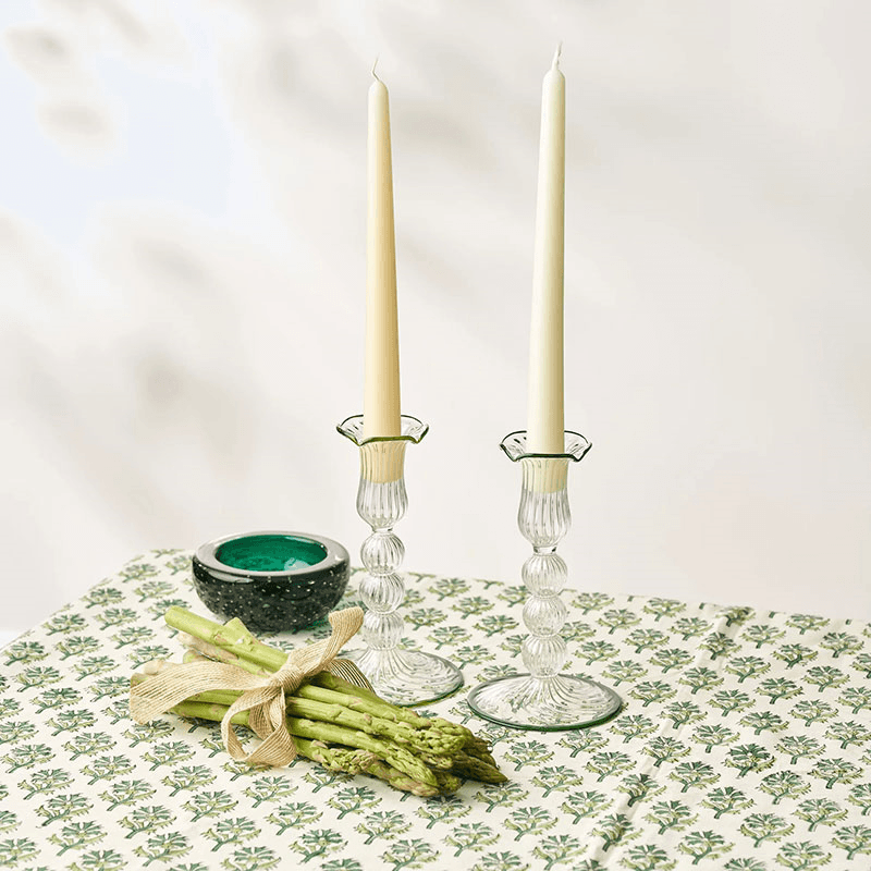 Rimmed Pompom Set of 2 Candlesticks