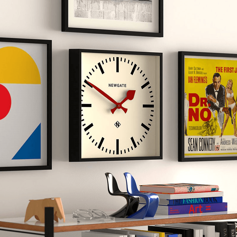 Number Five Wall Clock with Red Hands, Black