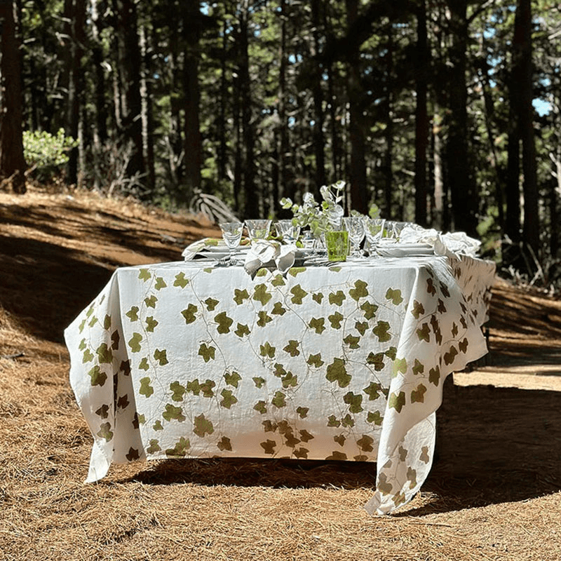 Ivy Herbarium Linen Tablecloth, Green