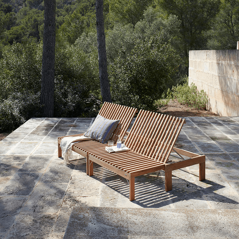 Riviera Lounger with table, Beige/Natural