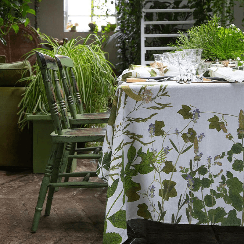 Herb Garden Linen Tablecloth, Green