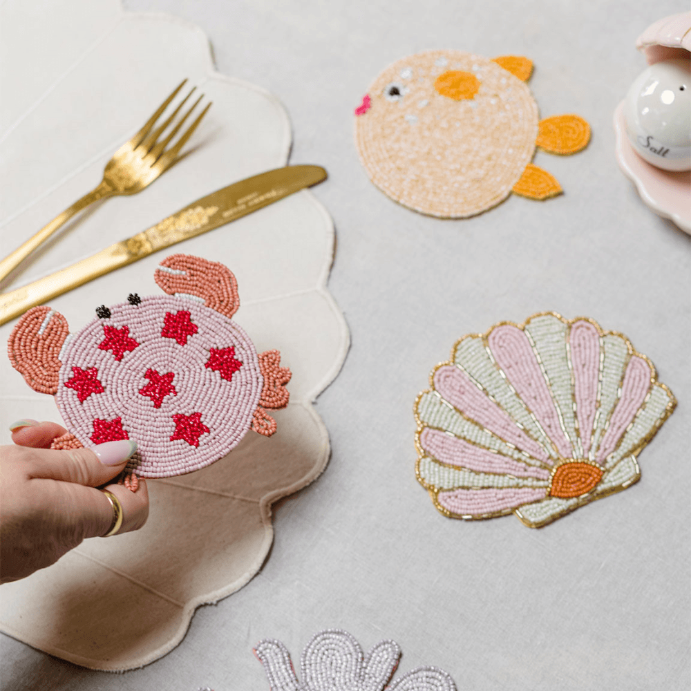 Beaded Animal Set of 4 Coasters, Multi