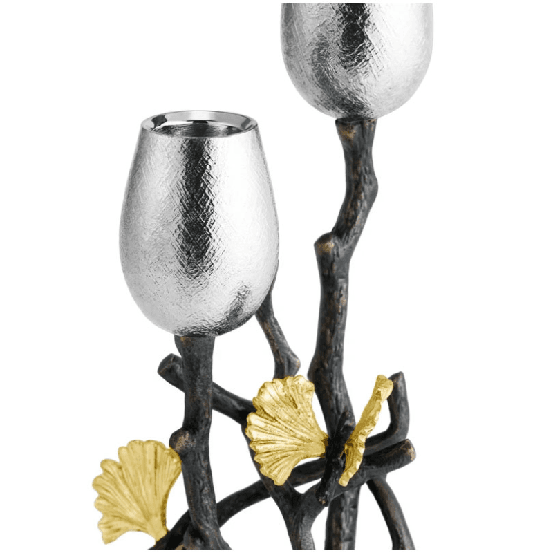 Butterfly Gingko Set of 2 Candle Holders, Black/Gold