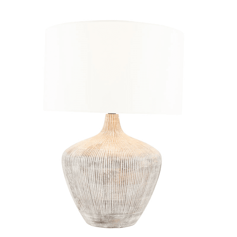 Manaia Textured Table Lamp with Linen Drum Shade, White Wash