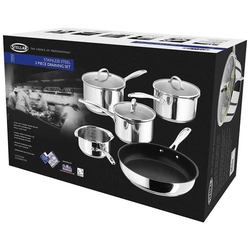 7000 5 Piece Draining Saucepan Set, Stainless Steel