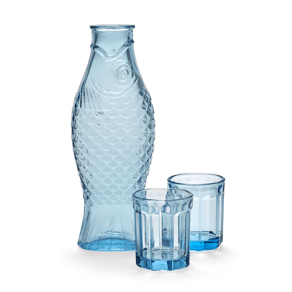 Fish & Fish by Paola Navone Carafe & Set of 2 Glasses, Blue