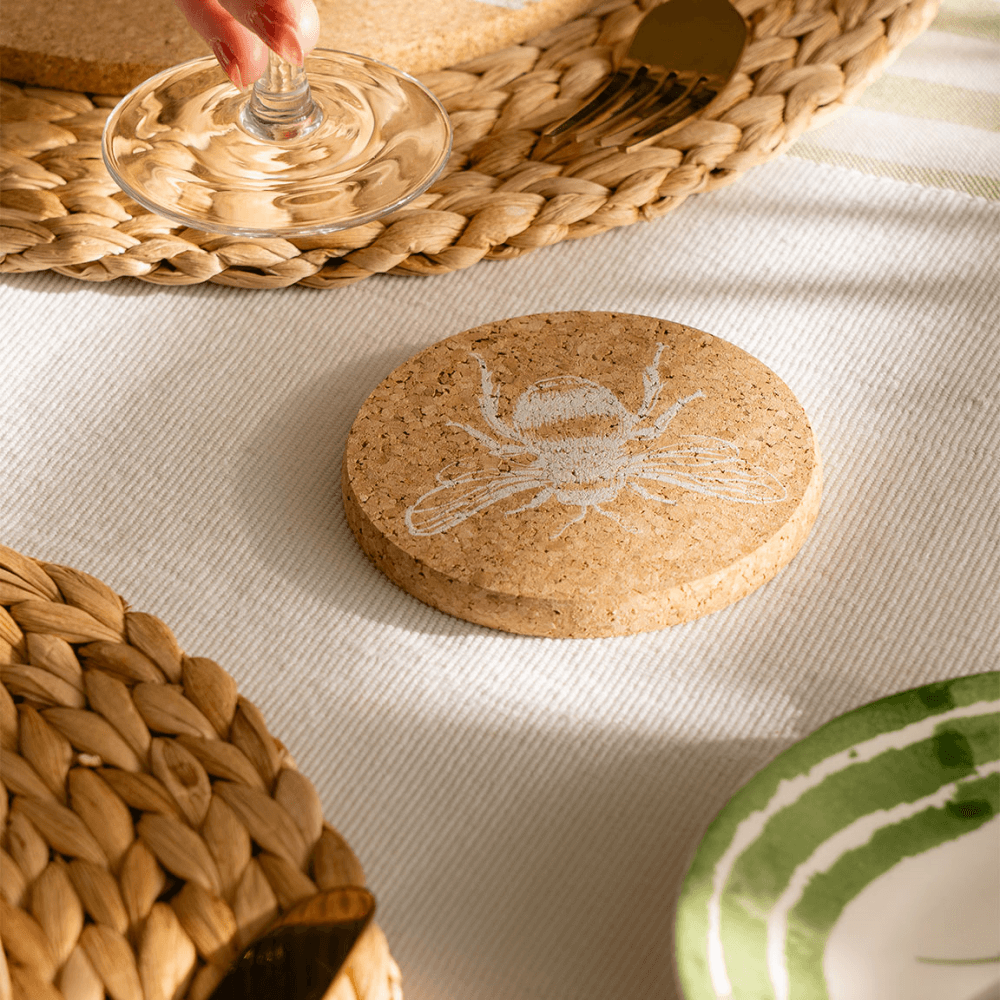 Bee Set of 4 Coasters & Placemats Set, Natural