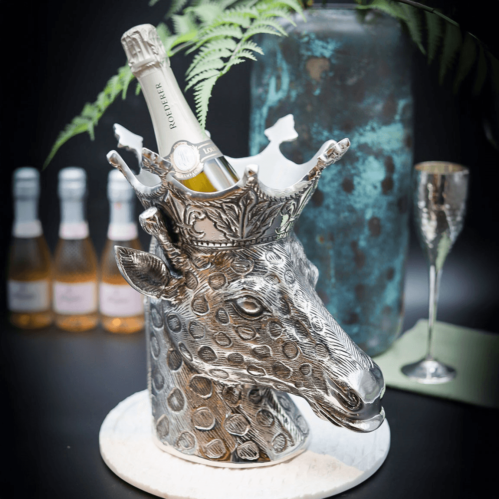 Regal Giraffe Bottle Holder, Silver