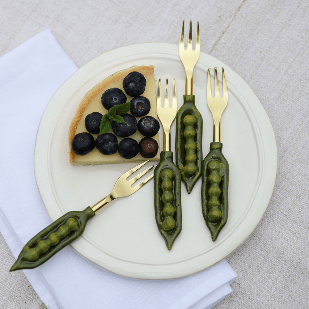 Peas in a Pod Set of 4 Cake Forks, Green
