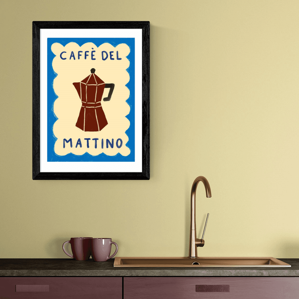 She Snacks and Paints Caffè Del Mattino Print, Black