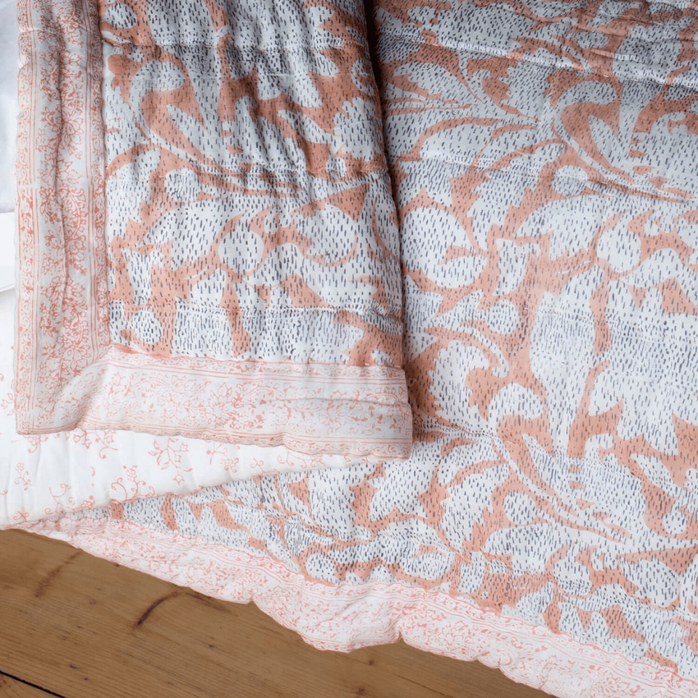 Leaf Hand-Printed Quilt, Natural
