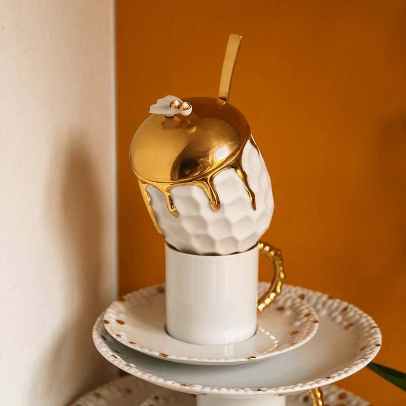 Beehive Honeypot, White & Gold