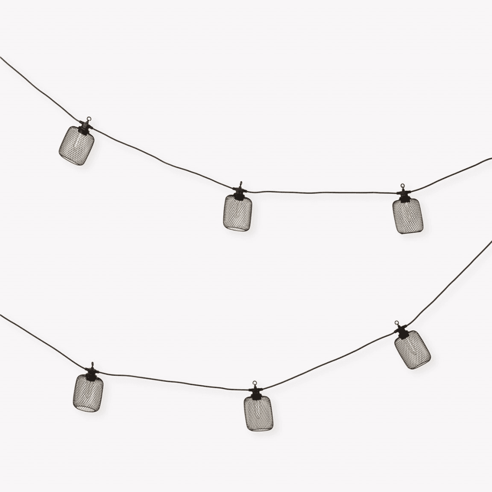 Festoon Cylinder Lights Solar 10 Bulbs, Black