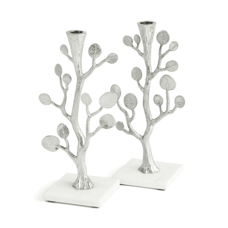 Botanical Leaf Set of 2 Candle Holders, Nickeplate