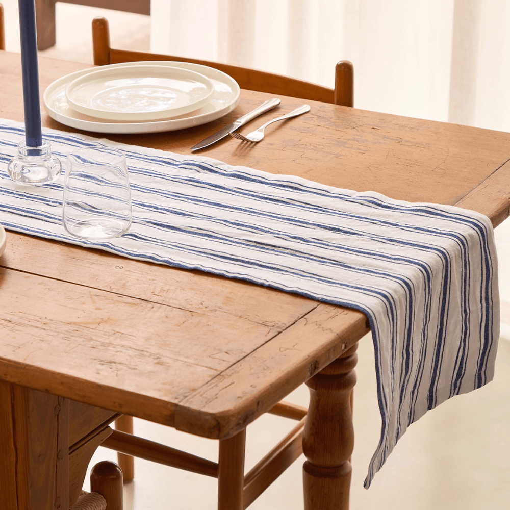 Mikasa Table Runner, Navy Stripe