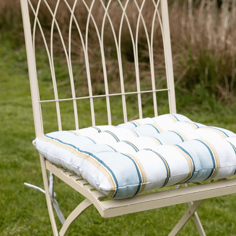 Buff Square Seat Pad, Blue Stripe