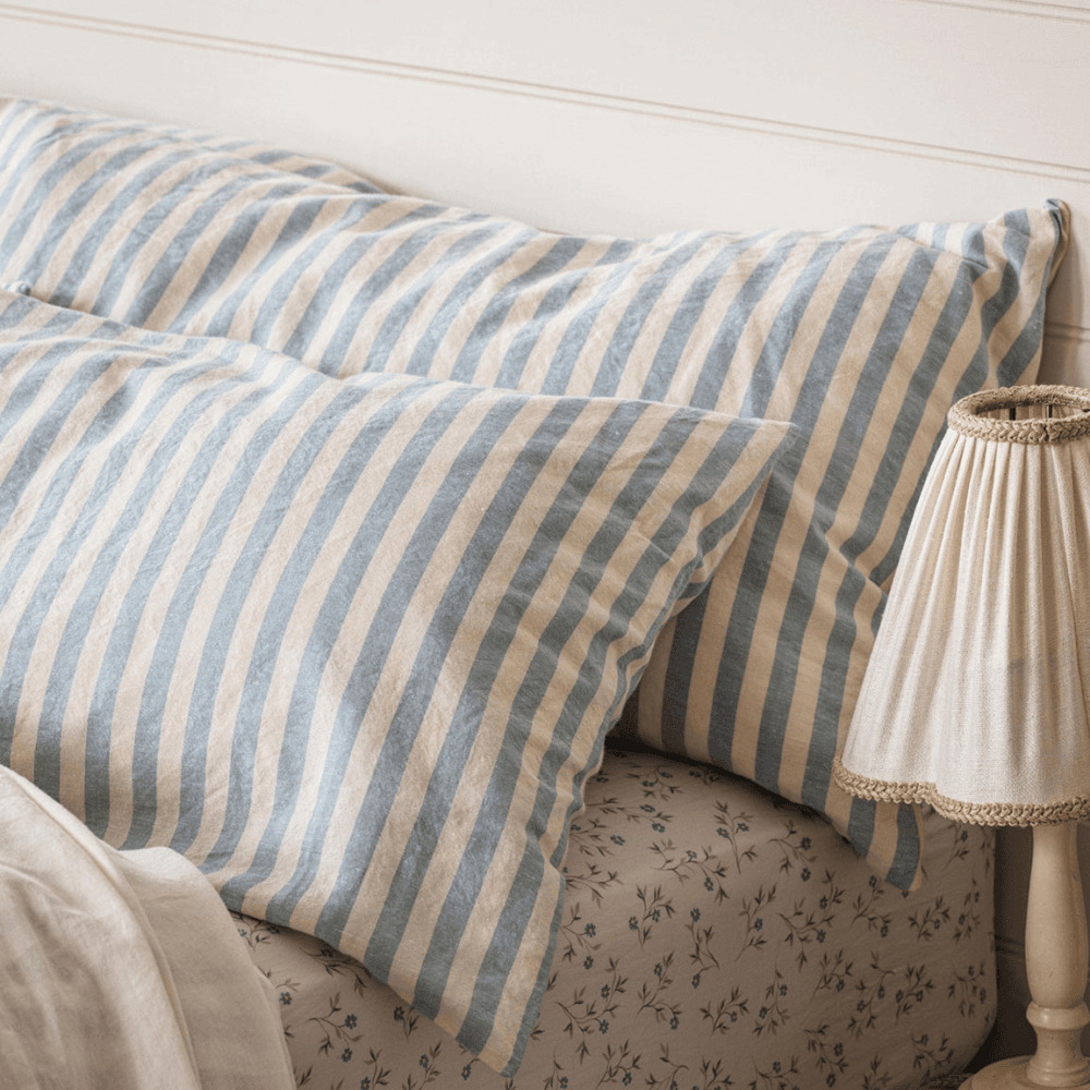 Pembroke Stripe Pair of Linen Pillowcases, Coastal Blue