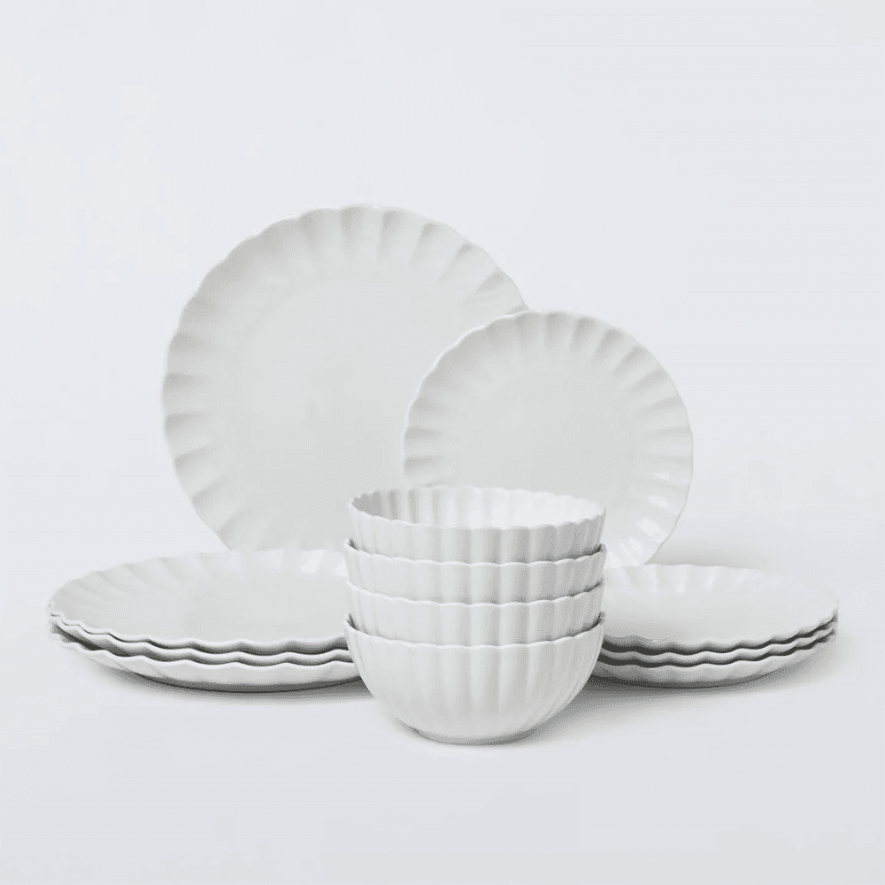Scalloped 12 Piece Dinnerware Set, White