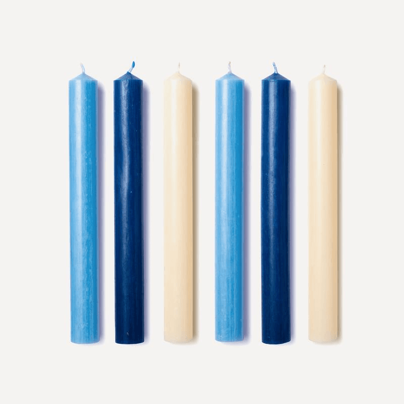 Les Bleus Set of 6 Dinner Candles, Mixed Blue