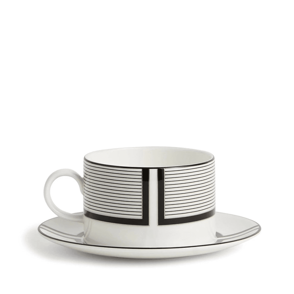 Luxe Graphite Teacup & Saucer V1, Black & White