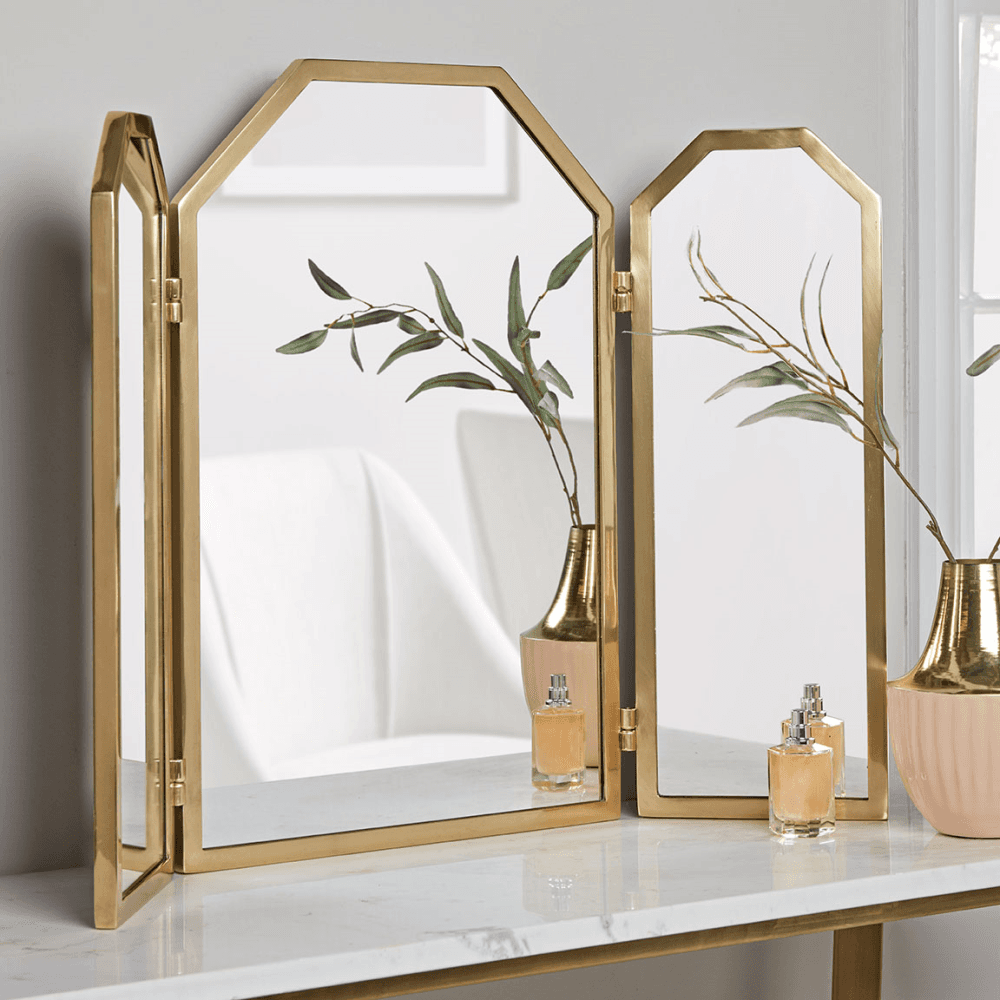 Folding Dressing Table Mirror, Brass