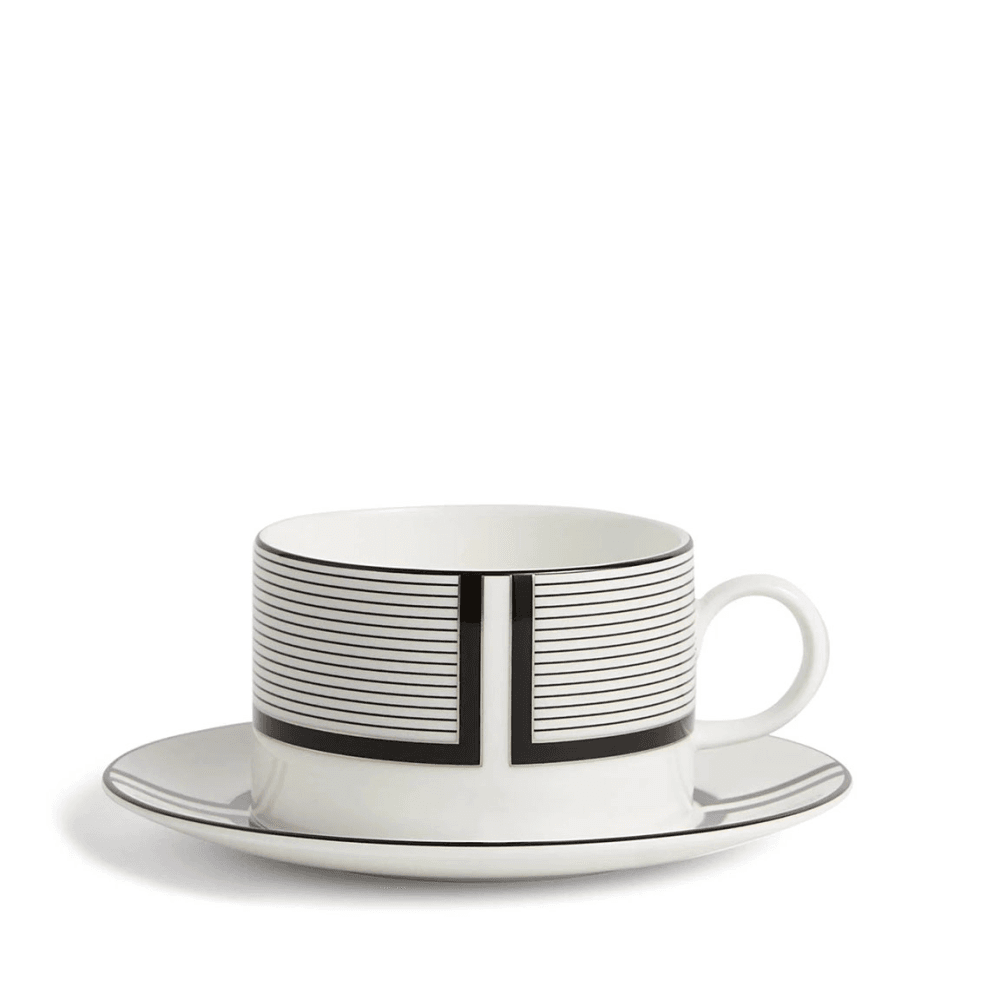 Luxe Graphite Teacup & Saucer V1, Black & White