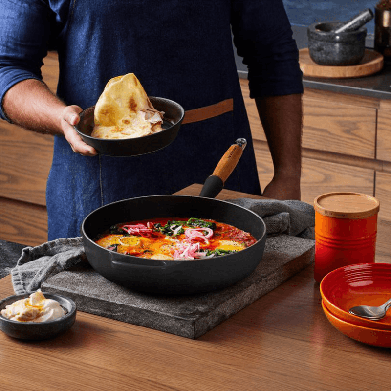 Signature Cast Iron Saute Pan with Wooden Handle