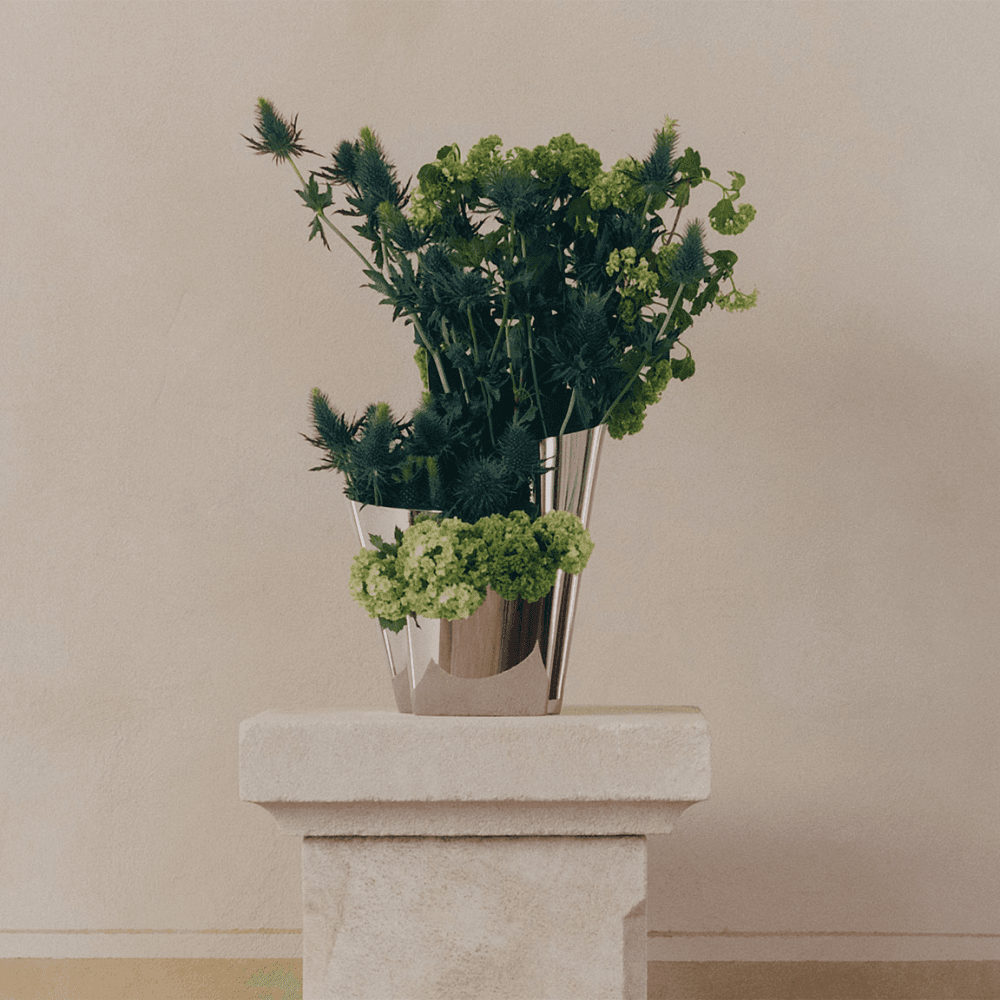 Fold Tall Mirror Vase, Silver