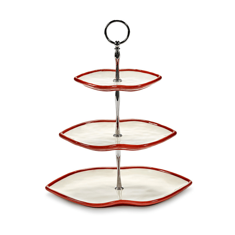 Les Objets Mouleversants by Wouters&Hend Lips Three Tier Cake Stand, Red & White