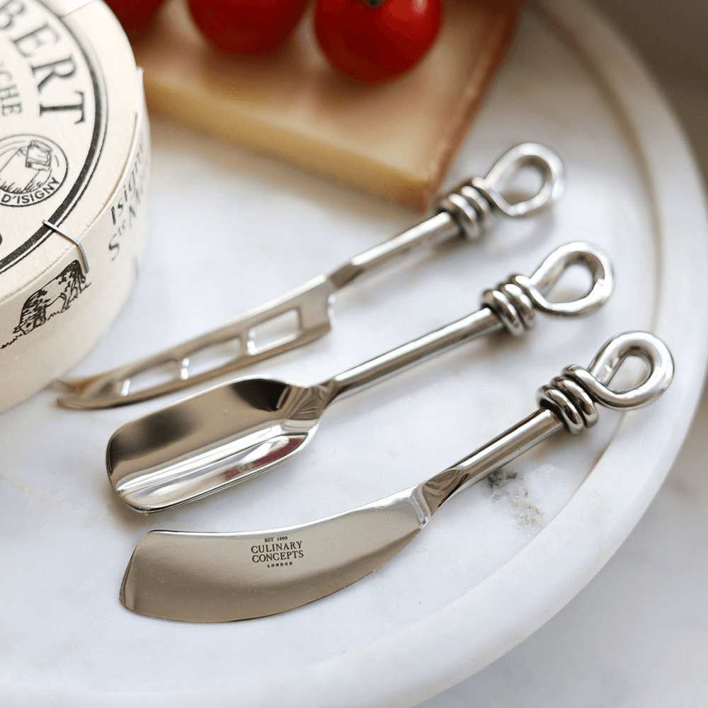 Polished Knot Cheese Knife Set, Silver