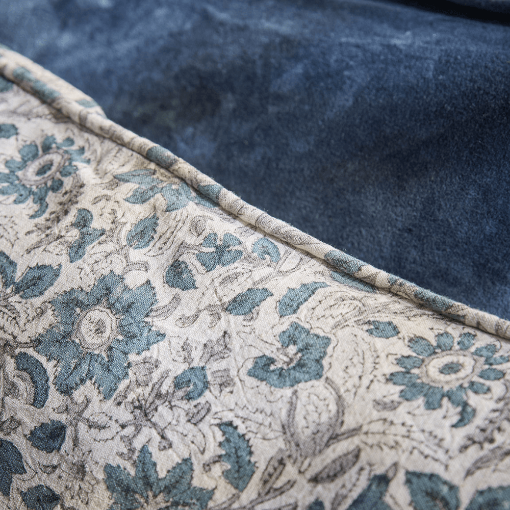 Isha Hand Block Printed Cushion Cover, Blue
