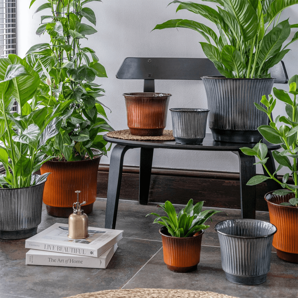Jasper Set of 4 Metal Ribbed Tapered Planter