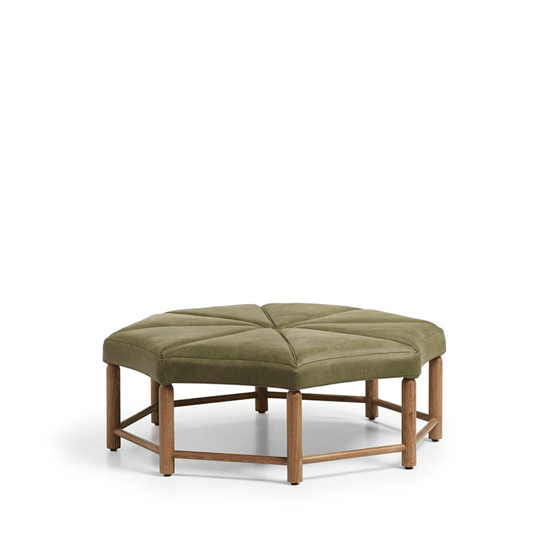Ottagono Leather Ottoman, Spruce