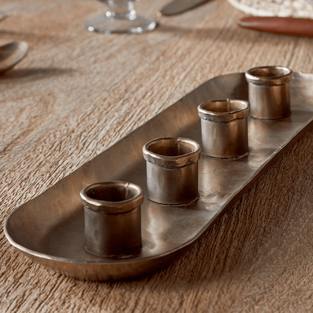 Amita Long Candle Holder, Antique Brass