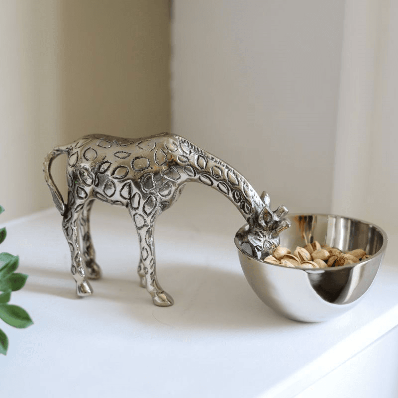 Wild Giraffe Nibbles Bowl, Silver