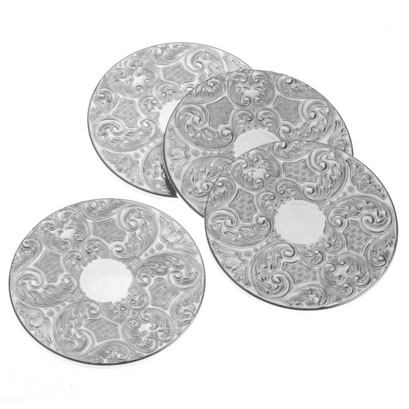 Set of 4 Drinks Mats, Silver Plate
