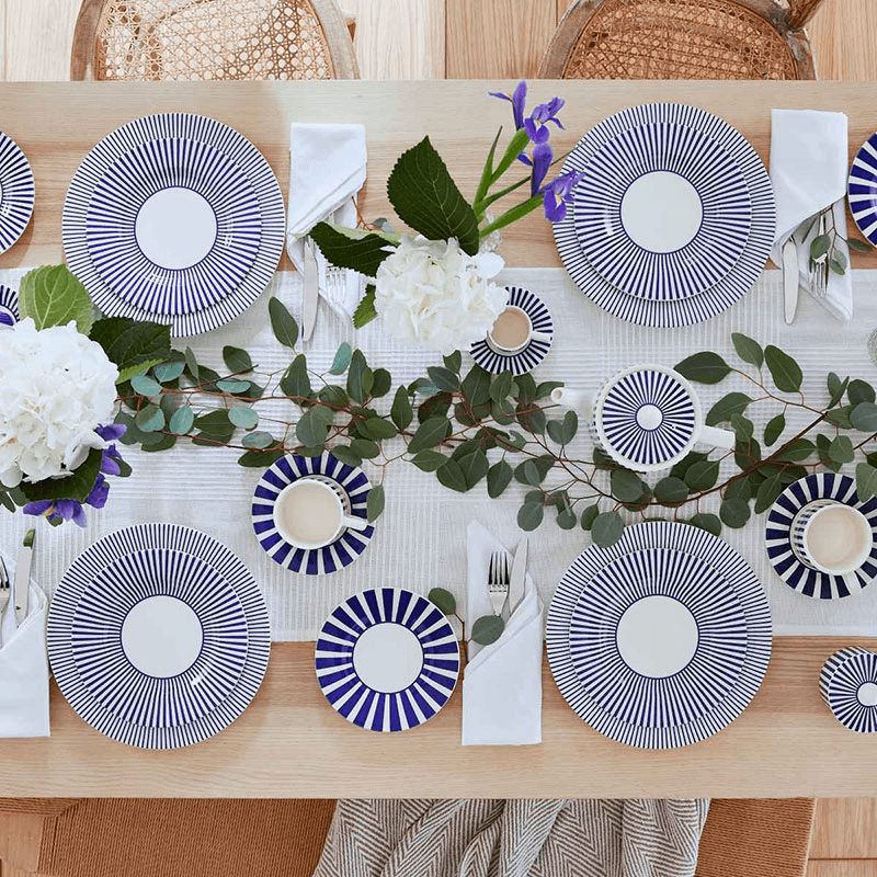 Stecatto Set of 4 Salad Plates, White and Blue