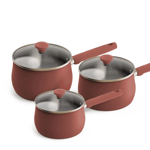 Image showing the Stainless Steel Set of 3 Non-Stick Saucepans, Earth Rose product.