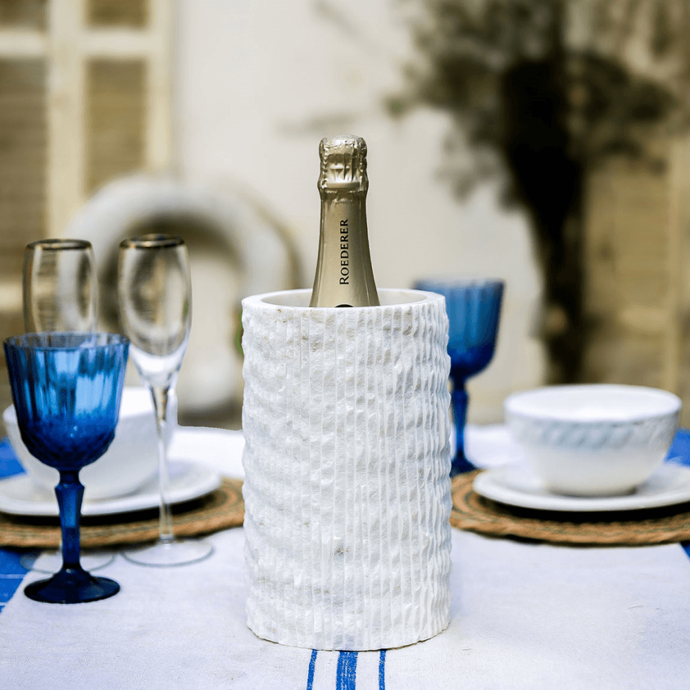 Chisselled Marble Bottle Holder, White